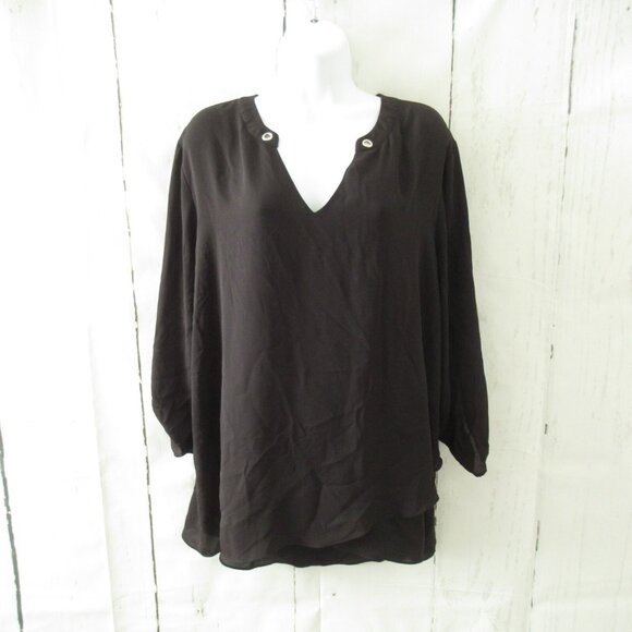 Avenue Top 18 20 Black Popover V Neck 3/4 Sleeve Plus Size - Picture 1 of 6